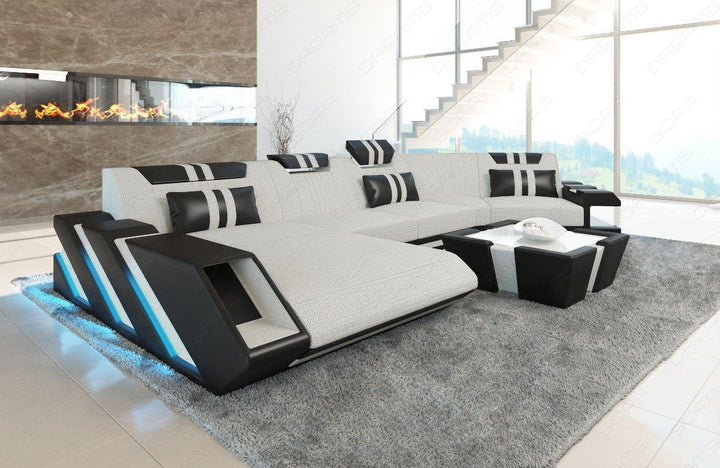 Stoffcouch Wohnlandschaft Apollonia C Form in elfenbein - Hugo1 Strukturstoff