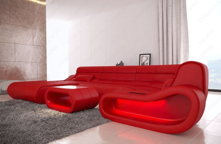 Luxus Leder Wohnlandschaft modern LED Concept U Form Farbe in rot