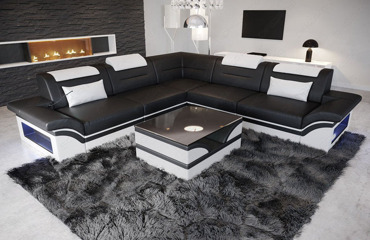 Leder Ecksofa Brianza L Form in schwarz - weiss