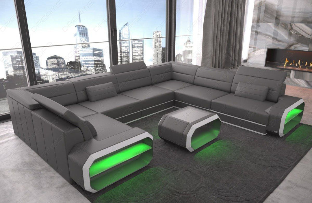 Design Sofa Verona U in grau-weiss