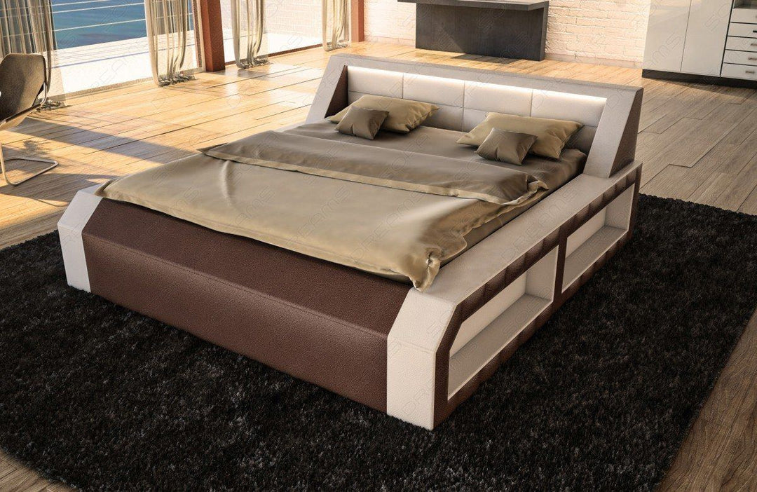 Designerbett Matera weiss-dunkelbraun