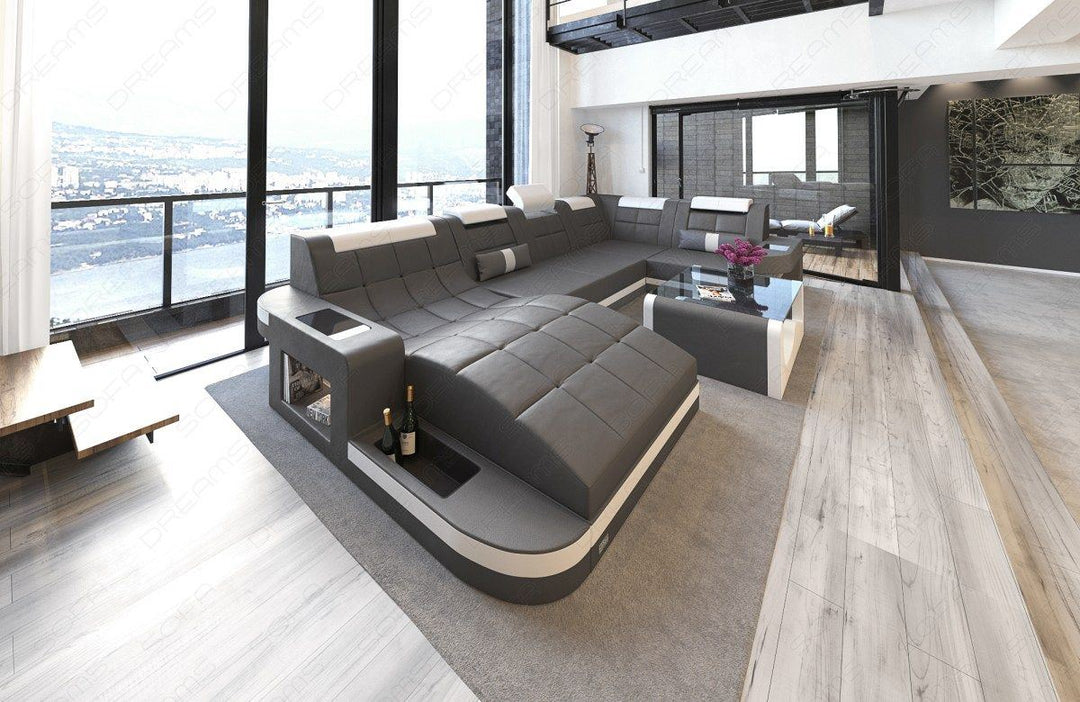 Designer Wohnlandschaft Wave mit Beleuchtung grau-weiss