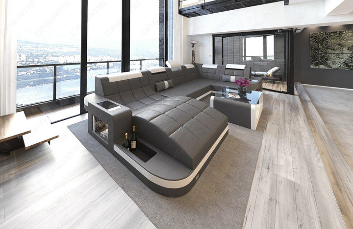 Designer Wohnlandschaft Wave mit Beleuchtung grau-weiss