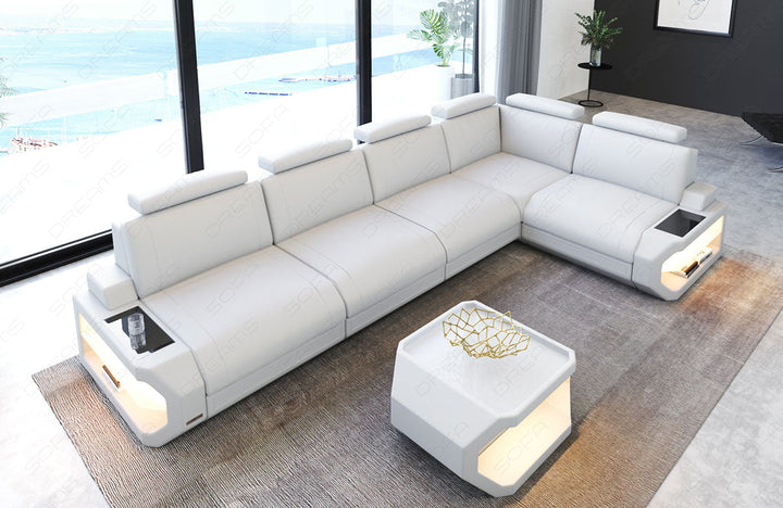 Leder Ecksofa Siena L Form lang in weiÃŸ