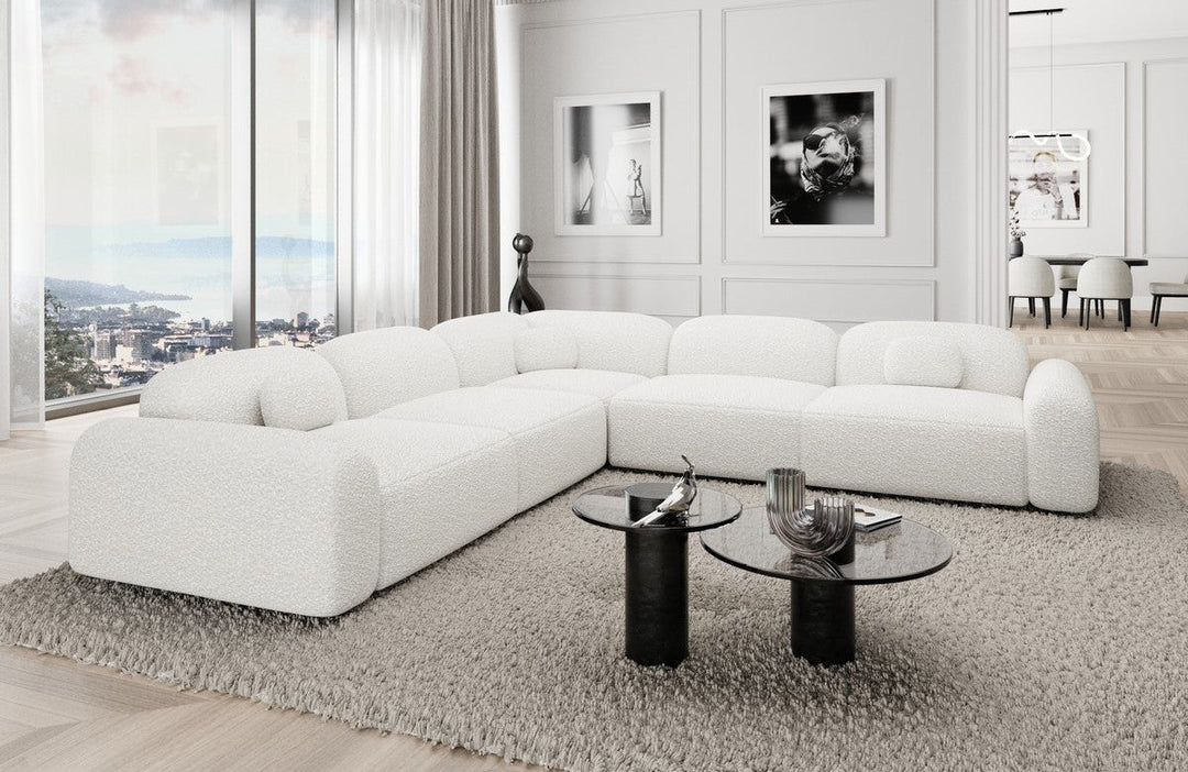 Stoff Eckcouch Barcelona L Form mit Boucl??stoff Bezug - Weiss
