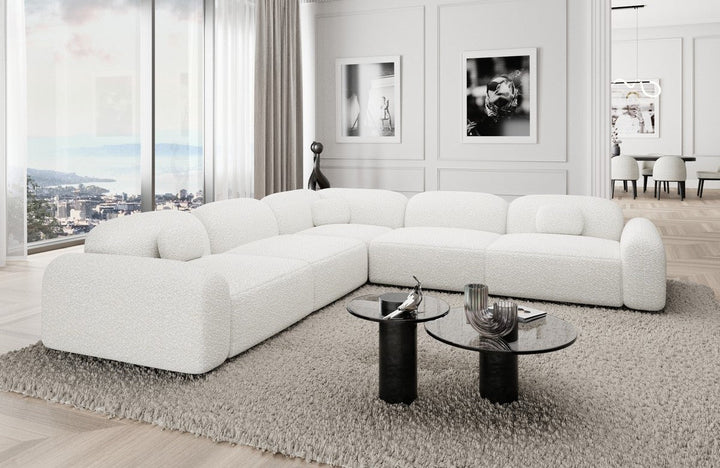 Stoff Eckcouch Barcelona L Form mit Boucl??stoff Bezug - Weiss