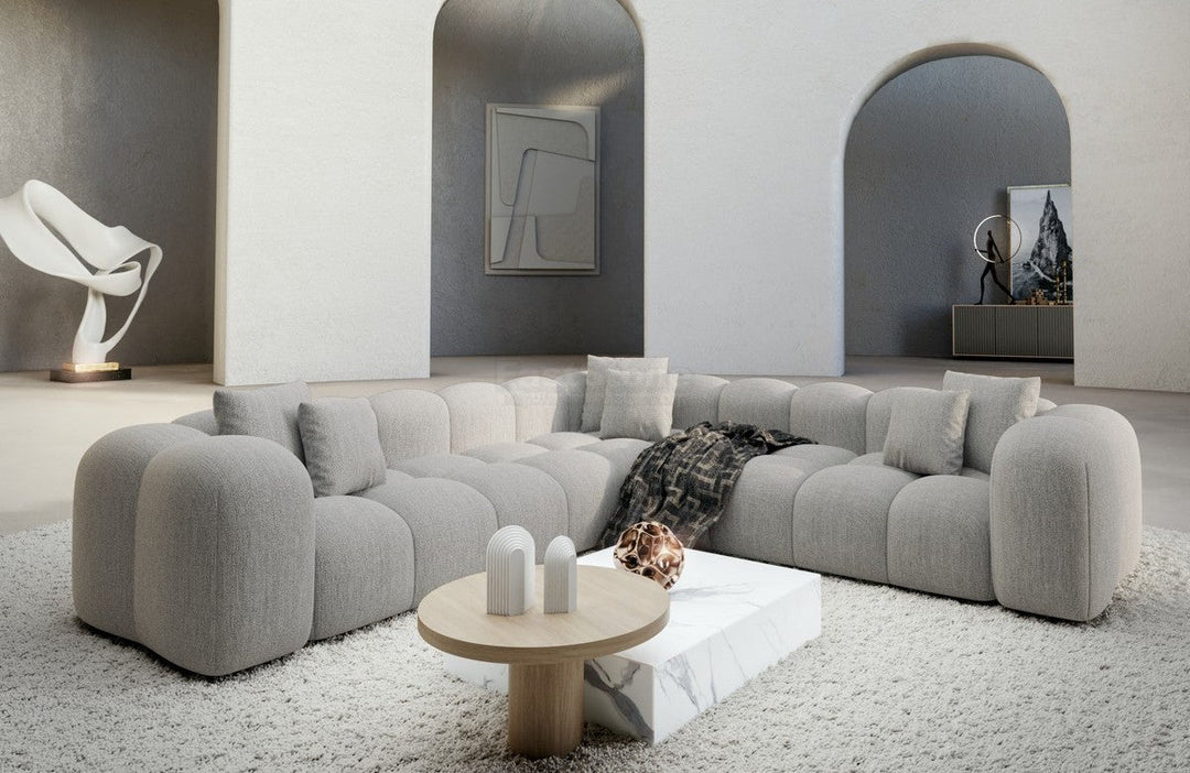Luxus Stoffsofa Formentera L Form Strukturstoff in Hellgrau