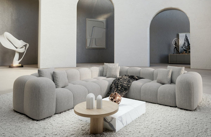 Luxus Stoffsofa Formentera L Form Strukturstoff in Hellgrau