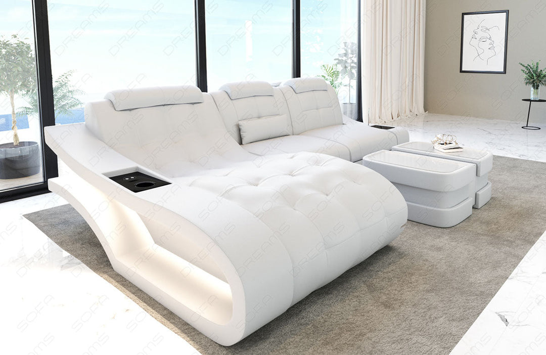 Leder Ecksofa Elegante L Form mit LED Beleuchtung komplett in weiÃŸ
