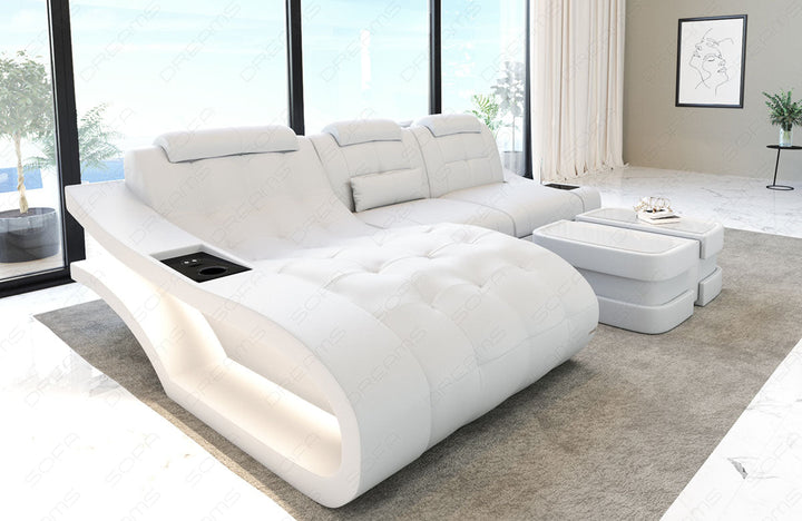 Leder Ecksofa Elegante L Form mit LED Beleuchtung komplett in weiÃŸ