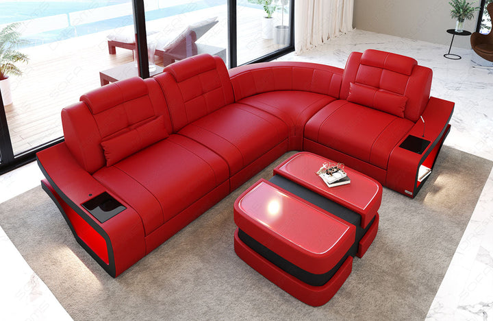 Ledersofa Elena Mini L Form in rot-schwarz