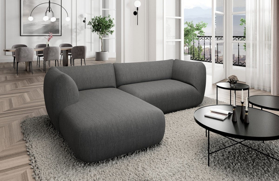 Polster Ecksofa Madrid L Form mit Strukturstoff Bezug - Anthrazit