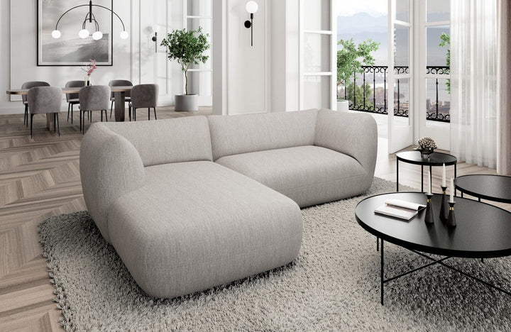 Polster Ecksofa Madrid L Form mit Strukturstoff Bezug - Hellgrau