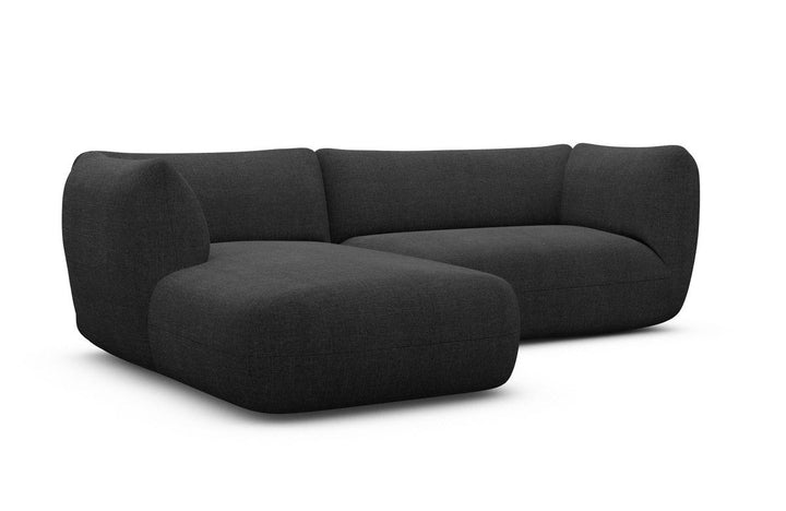 Polster Ecksofa Madrid L Form mit Strukturstoff Bezug - Schwarz