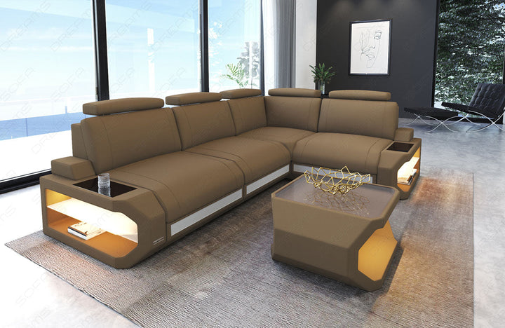 Ecksofa Siena L Form Stoff in cappuccino - Mineva6 Mikrofaser