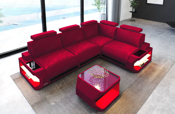 Stoff Ecksofa Siena L Form in rot - SunVelvet1010 Samtstoff