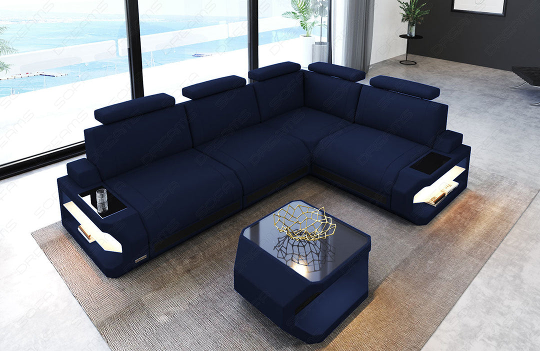 Ecksofa Siena L Form Stoff in dunkelblau - Mineva17 Mikrofaser