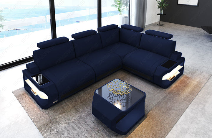 Ecksofa Siena L Form Stoff in dunkelblau - Mineva17 Mikrofaser