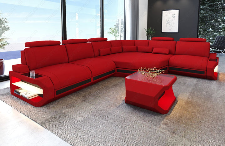 Design Eck Sofa Asti L Form in rot - Mineva20 / optional sind Couchtisch und USB-AnschlÃ¼sse bestellbar