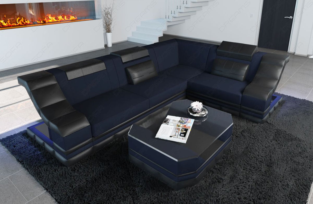 Mikrofaser Stoffsofa Bianchi L Form in dunkelblau - Mineva17