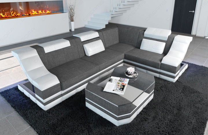 Modernes Stoff Ecksofa Bianchi L Form mit LED in grau - Hugo5
