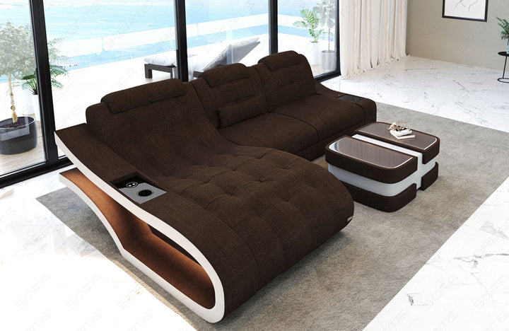 Polster Ecksofa Elegante L Form Strukturstoff in braun - Hugo8