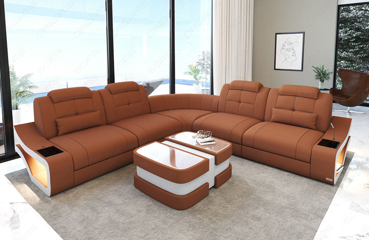 Sofa Elena Mini in der langen L Form mit Stoffbezug in haselnuss - Mineva22 Mikrofaser Stoff