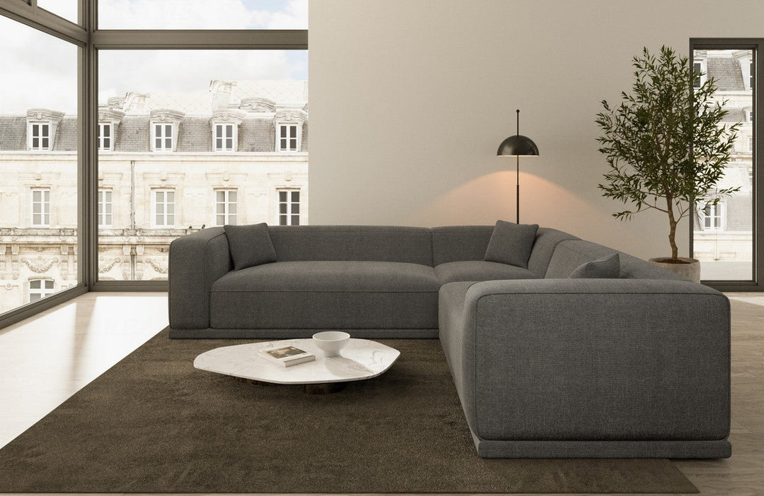 Design Polsterstoff Ecksofa Merida L Form mit Strukturstoff Bezug - Anthrazit