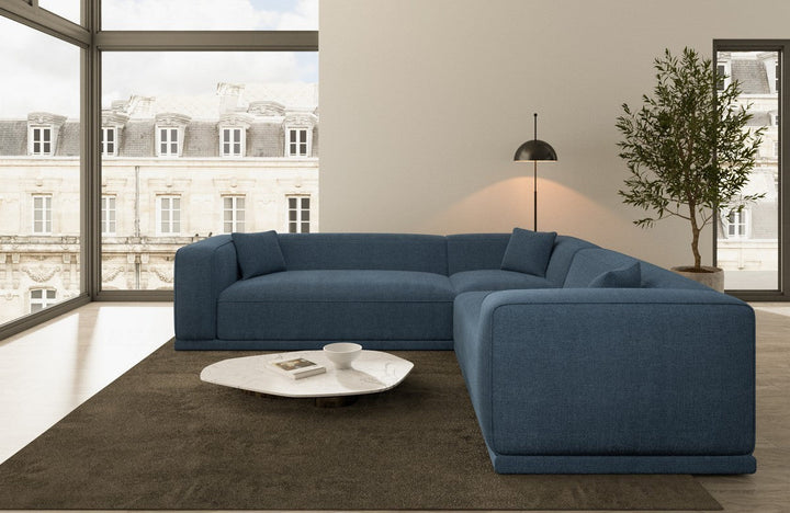 Design Polsterstoff Ecksofa Merida L Form mit Strukturstoff Bezug - Blau