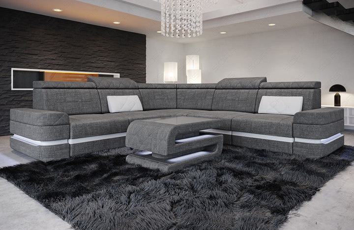 Stoff Ecksofa Positano L Form in grau - Hugo5 - Nebenfarbe weiÃŸ Strukturstoff
