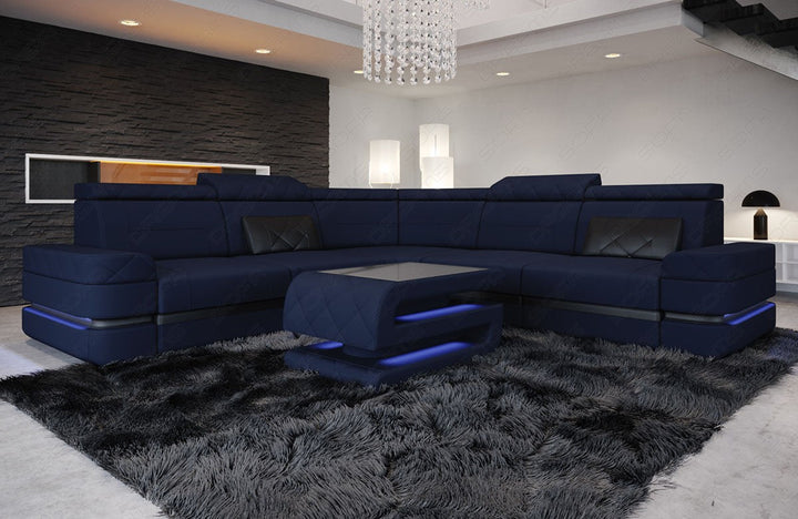 Mikrofaser Ecksofa Positano L Form in dunkelblau - Mineva17 - Nebenfarbe schwarz