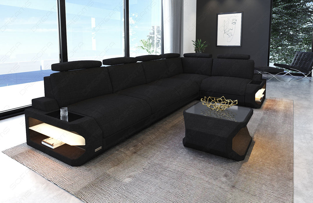 Polster Eckcouch Siena L Form lang in schwarz - Hugo14 Strukturstoff
