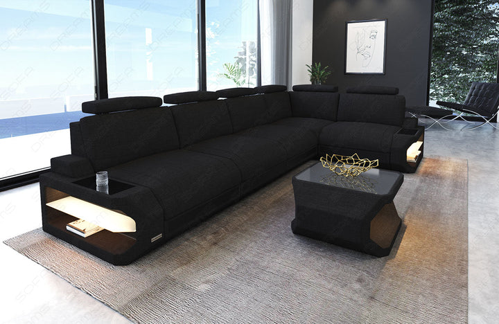 Polster Eckcouch Siena L Form lang in schwarz - Hugo14 Strukturstoff