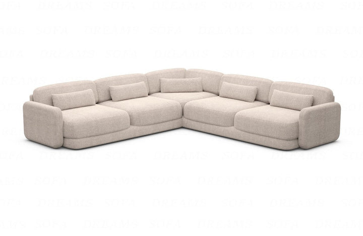 Design Polster Ecksofa Valencia L Form mit Strukturstoffbezug - Beige