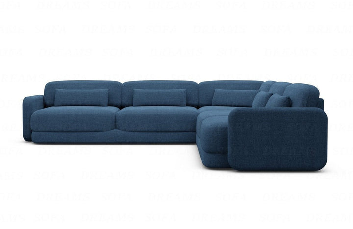 Design Polster Ecksofa Valencia L Form mit Strukturstoffbezug - Blau
