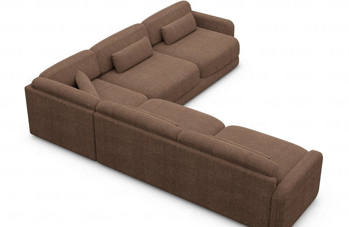 Design Polster Ecksofa Valencia L Form mit Strukturstoffbezug - Braun