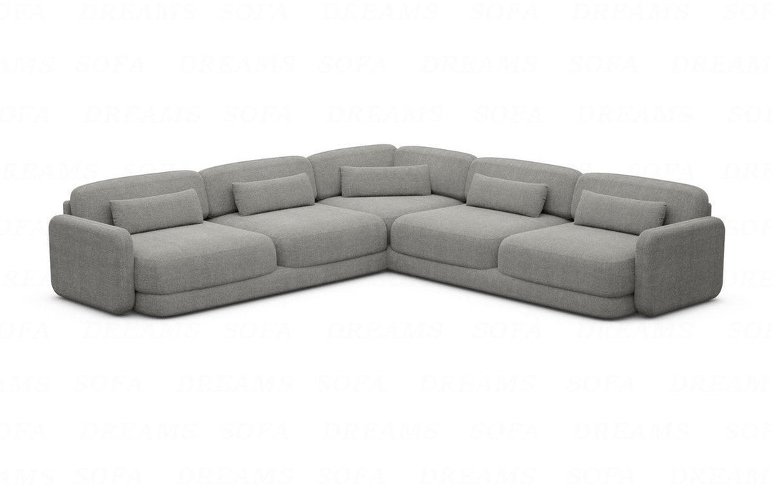 Design Polster Ecksofa Valencia L Form mit Strukturstoffbezug - Dunkelgrau