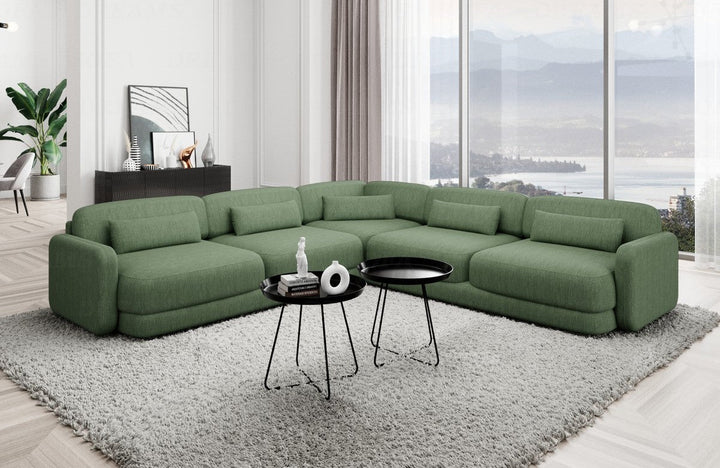 Design Polster Ecksofa Valencia L Form mit Strukturstoffbezug - Gr?¬n