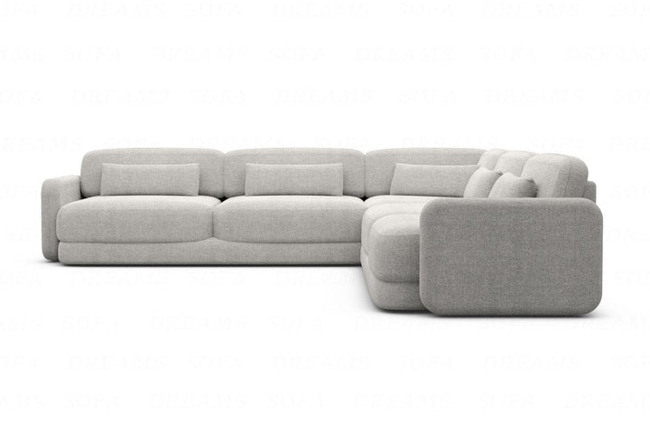 Design Polster Ecksofa Valencia L Form mit Strukturstoffbezug - Hellgrau