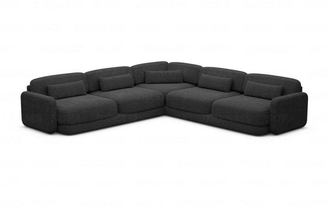 Design Polster Ecksofa Valencia L Form mit Strukturstoffbezug - Schwarz