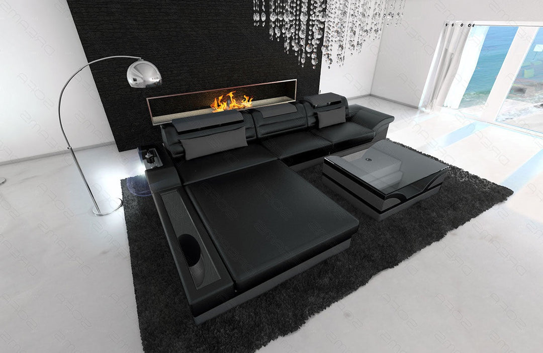 Leder Ecksofa Parma L Form in schwarz - grau