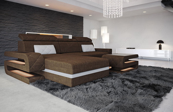 Strukturstoff Sofa Bologna L Form in braun - Hugo8