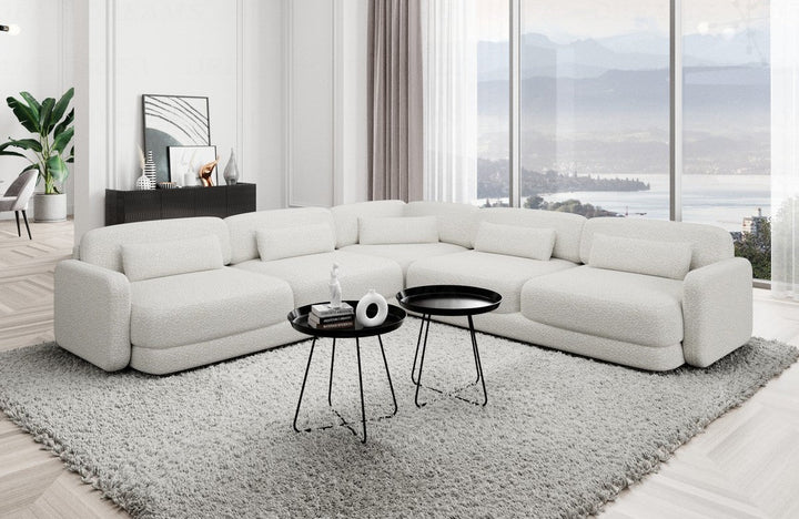 Polster Ecksofa Valencia L Form mit Boucl??stoff Bezug - Weiss