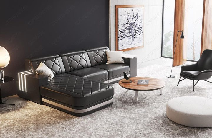 Leder Ecksofa Cesena L Form in schwarz-weiÃŸ