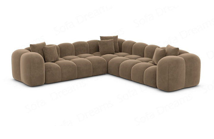 Designer Ecksofa Formentera L Form Samtstoff in Braun