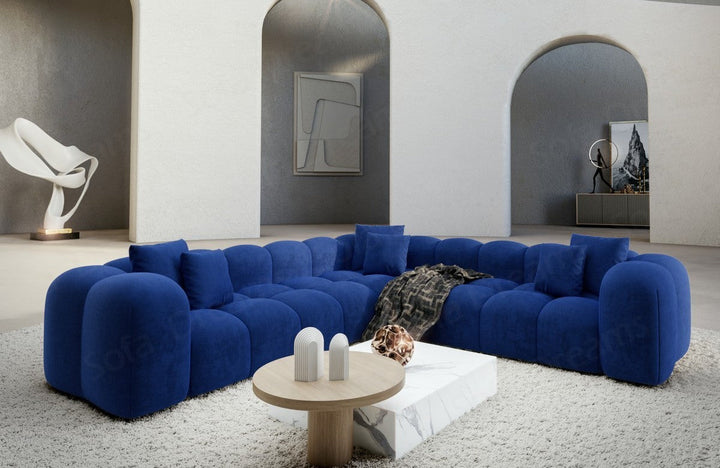Designer Ecksofa Formentera L Form Samtstoff in Dunkelblau