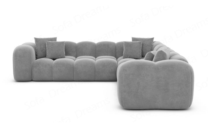 Designer Ecksofa Formentera L Form Samtstoff in Hellgrau
