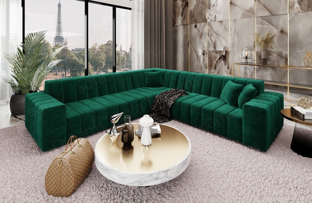 Design Polster Ecksofa Gran Canaria L Form in Samtstoff - Gr?¬n