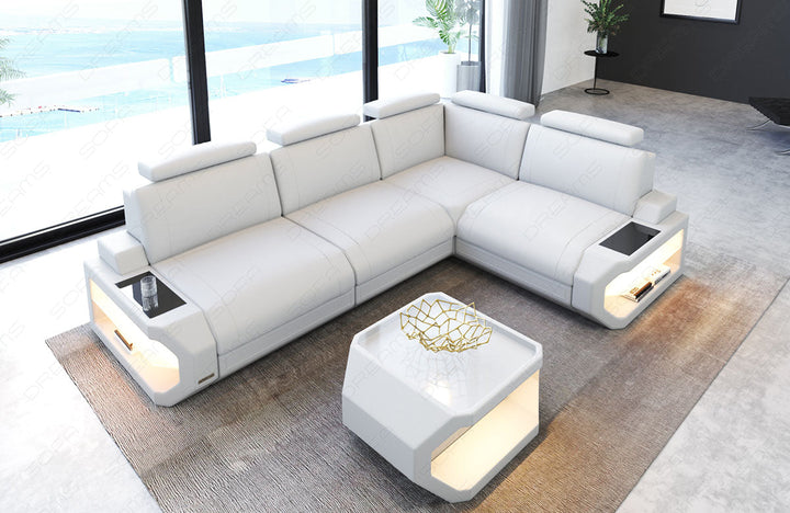 Modernes Leder Ecksofa Siena L Form in weiÃŸ