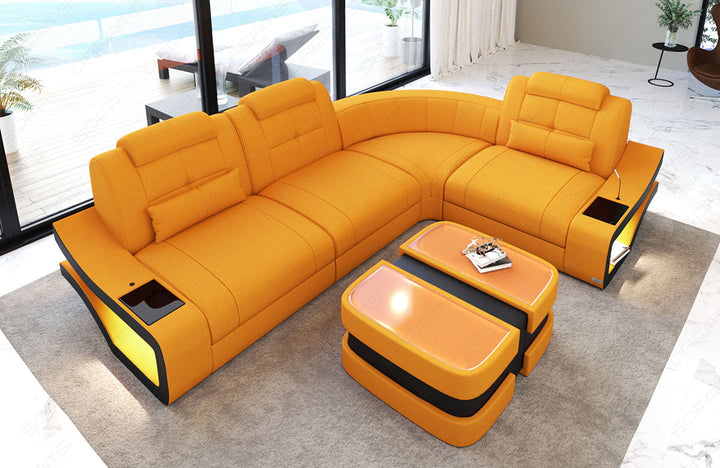 Polster Ecksofa Elena L Form in apricot - Mineva16 - Nebenfarbe schwarz
